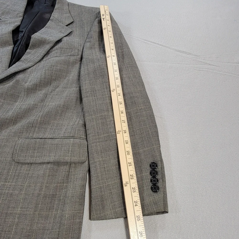 Oscar de la Renta 2 Piece Suit 100% Wool Glen Plaid Gray Classic Men's 42R 34x30